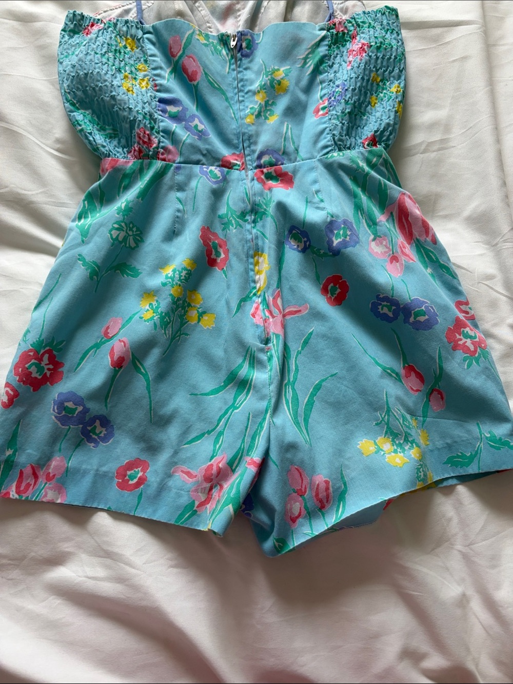 Vintage Floral Blue Romper with Spaghetti Straps - Picture 6 of 13